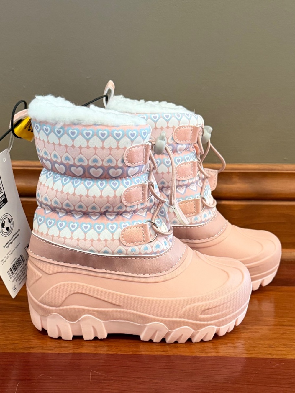 NWT Snow Boots Fleece Lined Pink Winter Water Resistant Kids, Size 11/12